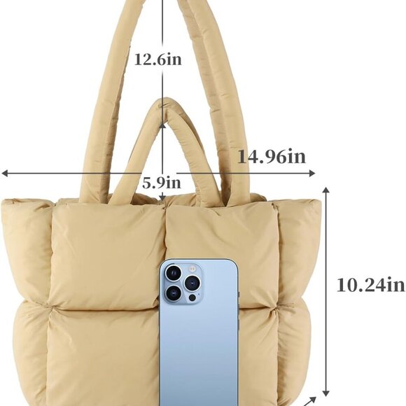 Women Puffer Tote Cotton Large Capacity Quilted Shoulder Handbag - Picture 4 of 7